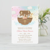 Noah's Ark Cute Animals Girl Baptism Christening Kaart (Staand voorkant)