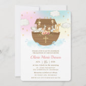 Noah's Ark Cute Animals Girl Baptism Christening Kaart (Voorkant)