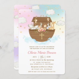 Noah's Ark Cute Animals Girl Baptism Christening Kaart