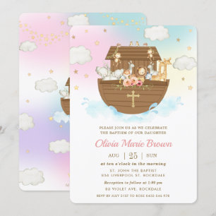 Noah's Ark Cute Animals Girl Baptism Christening Kaart