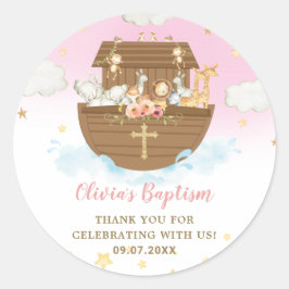Noah's Ark Cute Animals Girl Baptism Christening Ronde Sticker