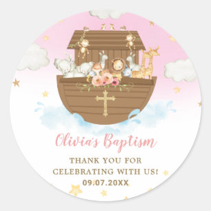 Noah's Ark Cute Animals Girl Baptism Christening Ronde Sticker