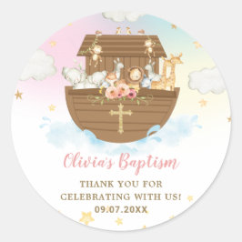 Noah's Ark Cute Animals Girl Baptism Christening Ronde Sticker