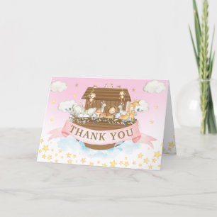 Noah's Ark Cute Animals Girl Birthday Baby shower Bedankkaart