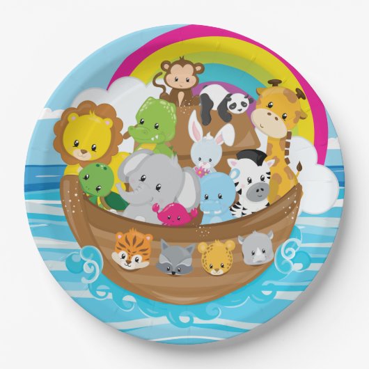 Noahs Ark Cute Animals Toddlers Fun Design Papieren Bordje (Voorkant)