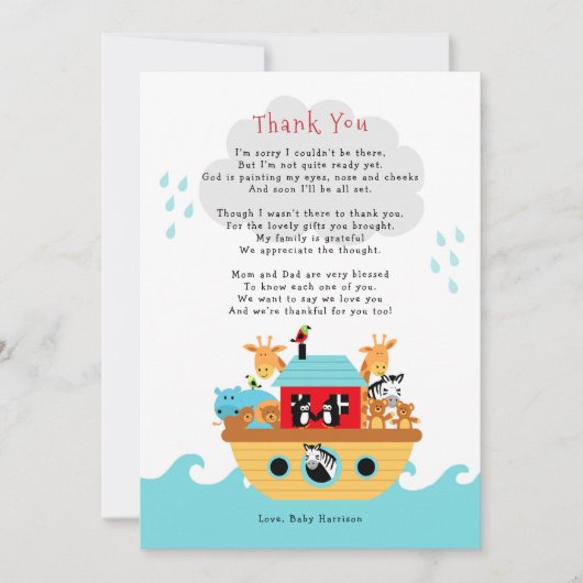 Noah's ark Dank je wel met gedicht | Baby shower Kaart (Voorkant)