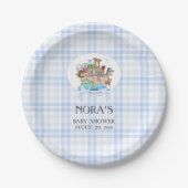 Noah's Ark Dieren Blue Gingham Papieren Bordje (Voorkant)