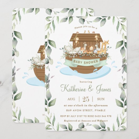 Noah's Ark Dieren Groen Baby shower Neutraal Kaart (Voorkant / Achterkant)