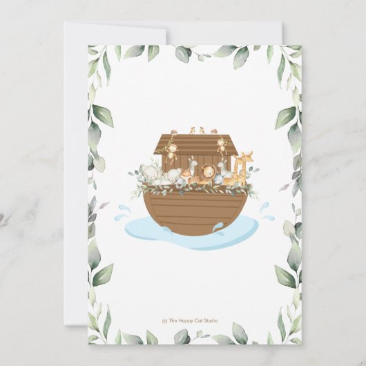 Noah's Ark Dieren Groen Baby shower Neutraal Save The Date (Achterkant)