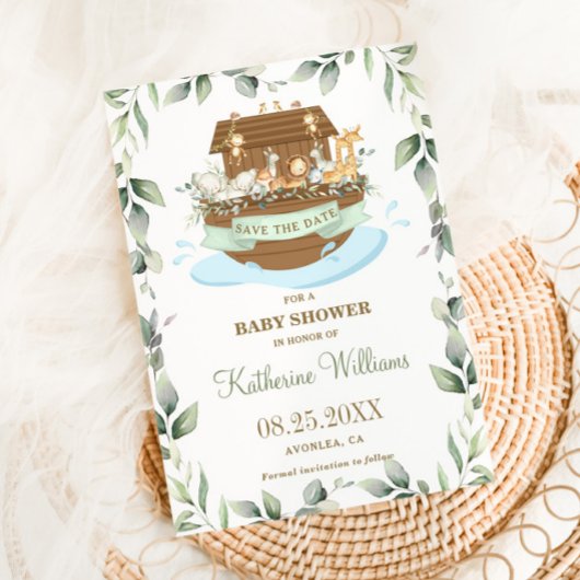 Noah's Ark Dieren Groen Baby shower Neutraal Save The Date