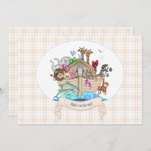 Noah's Ark Dieren Ivory Gingham Kaart (Voorkant / Achterkant)