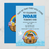Noah's Ark First Birthday Party for Boys Kaart (Voorkant / Achterkant)