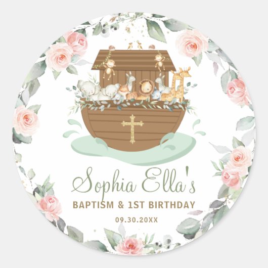 Noah's Ark Flowers Doop doop Verjaardag Ronde Sticker (Voorkant)