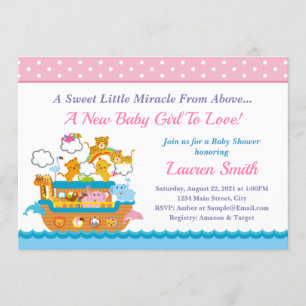 Noah's Ark Girl Baby shower Uitnodiging 5x7 Kaart