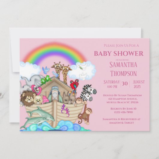 Noah's Ark Girls Baby shower Uitnodiging (Voorkant)