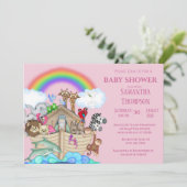 Noah's Ark Girls Baby shower Uitnodiging (Staand voorkant)