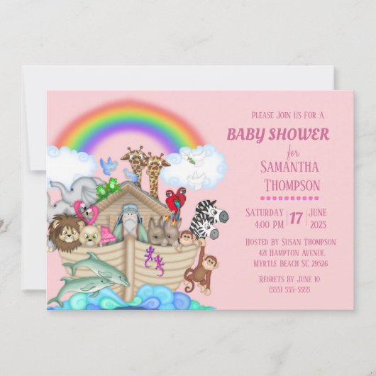 Noah's Ark Girls Baby shower Uitnodiging (Voorkant)