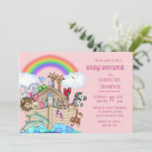 Noah's Ark Girls Baby shower Uitnodiging (Staand voorkant)