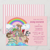 Noah's Ark Girls Baby shower Uitnodiging (Voorkant / Achterkant)
