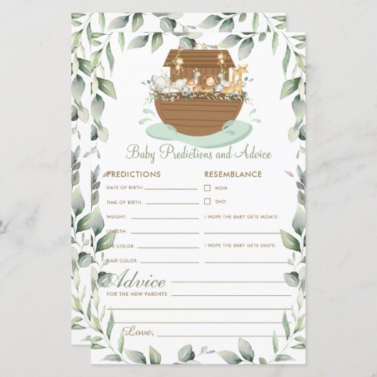 Noah's Ark Greenery Baby Predictions and Advice (Voorkant / Achterkant)