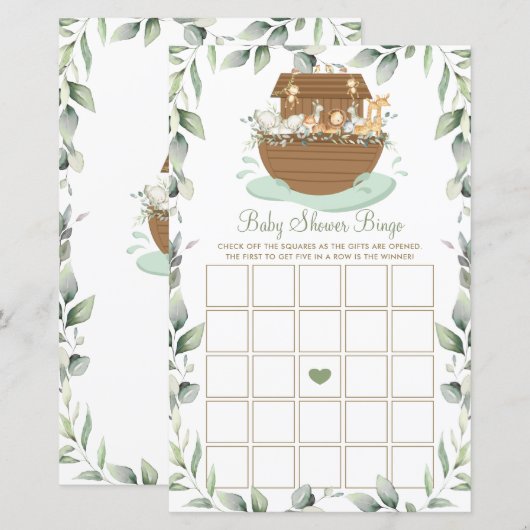 Noah's Ark Greenery Baby shower Bingo Game (Voorkant / Achterkant)