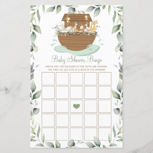 Noah's Ark Greenery Baby shower Bingo Game (Voorkant)