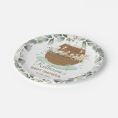 Noah's Ark Greenery Baby shower Birthday Baptism Papieren Bordje (Gekanteld)