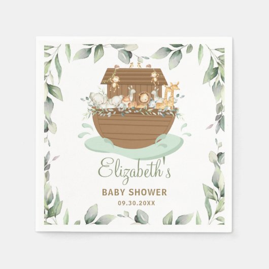 Noah's Ark Greenery Baby shower Birthday Baptism Servet (Voorkant)