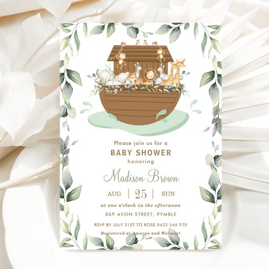 Noah's Ark Greenery Baby shower Gender Neutral Kaart