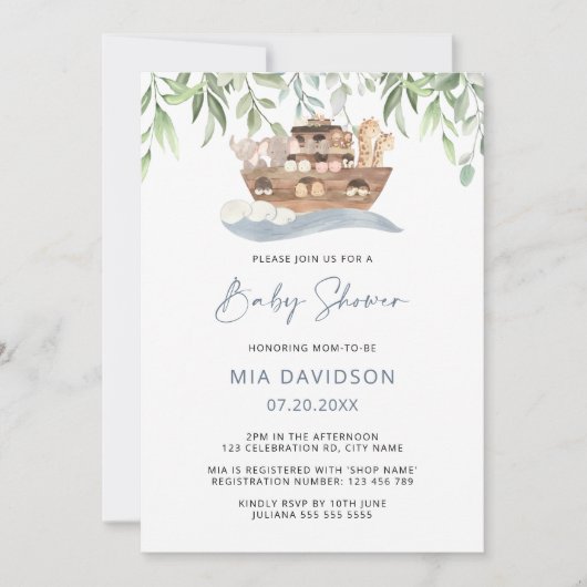 Noah's Ark Greenery Baby shower Uitnodiging (Voorkant)