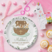 Noah's Ark Greenery Baptism Christening Birthday Papieren Bordje (Feest)