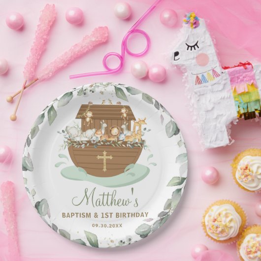 Noah's Ark Greenery Baptism Christening Birthday Papieren Bordje (Feest)