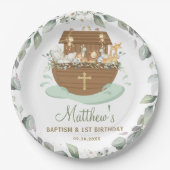 Noah's Ark Greenery Baptism Christening Birthday Papieren Bordje (Voorkant)