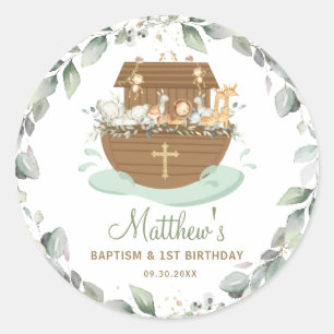 Noah's Ark Greenery Baptism Christening Birthday Ronde Sticker