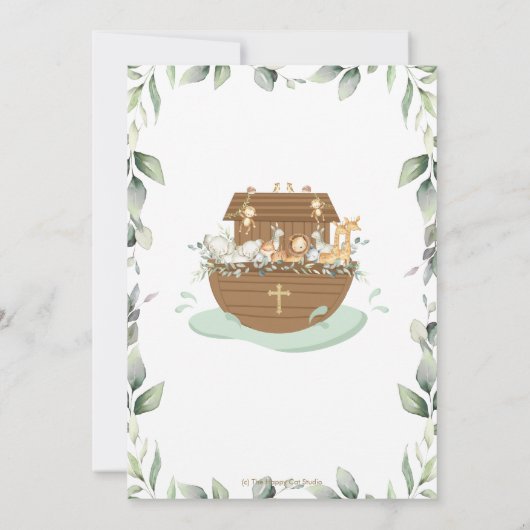 Noah's Ark Greenery Baptism Christening Neutral Bedankkaart (Achterkant)