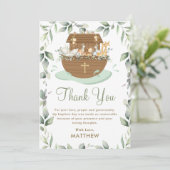 Noah's Ark Greenery Baptism Christening Neutral Bedankkaart (Staand voorkant)