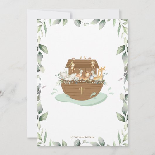Noah's Ark Greenery Baptism Christening Neutral Kaart (Achterkant)