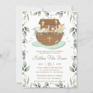 Noah's Ark Greenery Baptism Christening Neutral Kaart