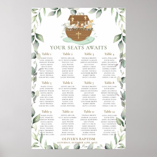 Noah's Ark Greenery Baptism Seating Chart Poster (Voorkant)
