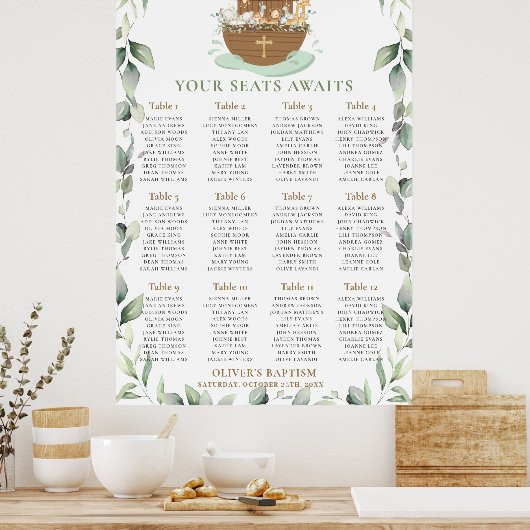 Noah's Ark Greenery Baptism Seating Chart Poster (Keuken)