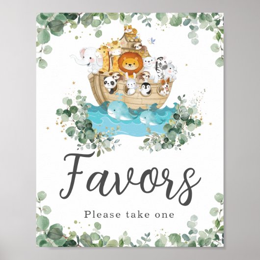 Noah's Ark Greenery Birthday Baby shower Favors Poster (Voorkant)