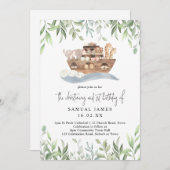 Noah's Ark Greenery Christening & 1st Birthday Kaart (Voorkant / Achterkant)