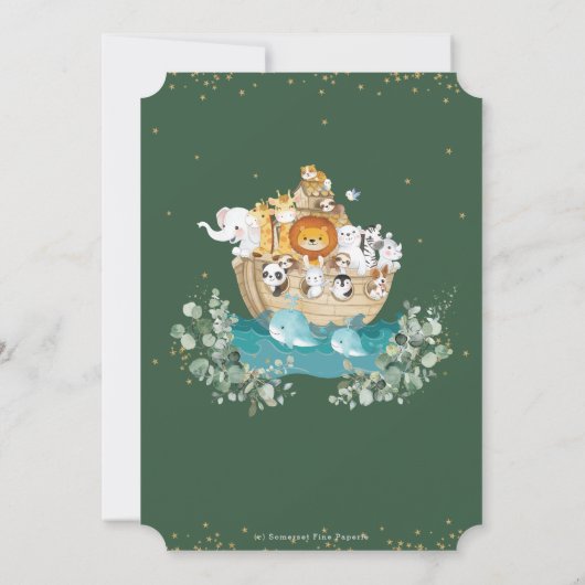 Noah's Ark Greenery Cute Animals Twins Baby shower Kaart (Achterkant)