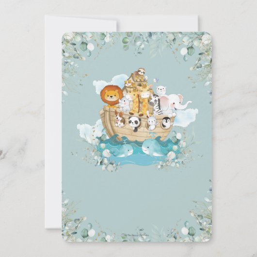 Noah's Ark Greenery Gender Neutral Baby shower Kaart (Achterkant)