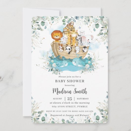 Noah's Ark Greenery Gender Neutral Baby shower Kaart (Voorkant)