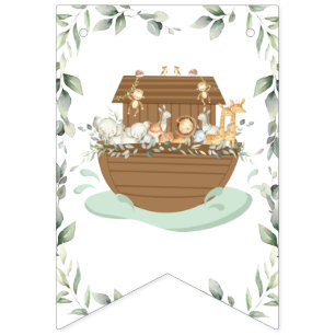 Noah's Ark Greenery Gender Neutral Baby shower Vlaggetjes