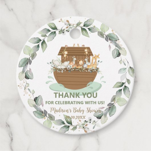 Noah's Ark Greenery Neutraal Baby shower Verjaarda Bedankjes Labels (Voorkant)