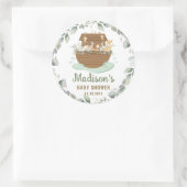 Noah's Ark Greenery Neutral Boy Girl Baby shower Ronde Sticker (Tas)