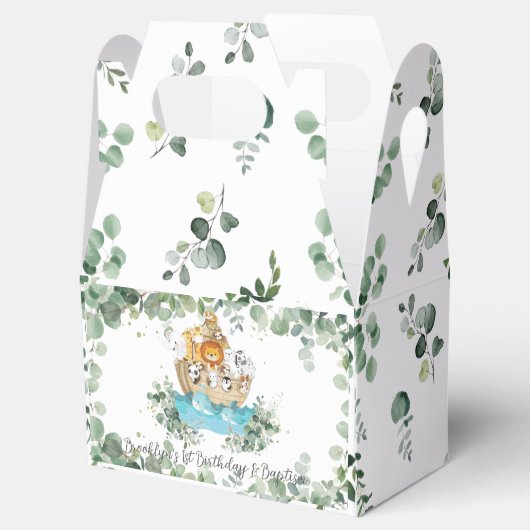 Noah's Ark groen doop 1e verjaardag Bedankdoosjes (Geopend)