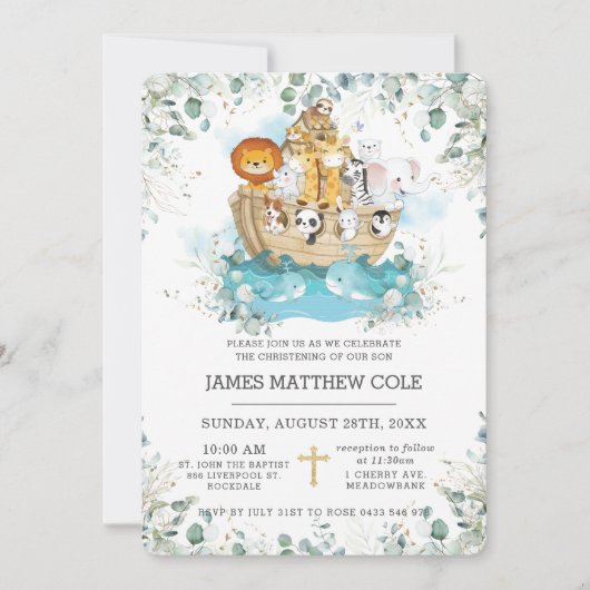 Noah's Ark groen Geslacht Neutrale doop Kaart (Voorkant)